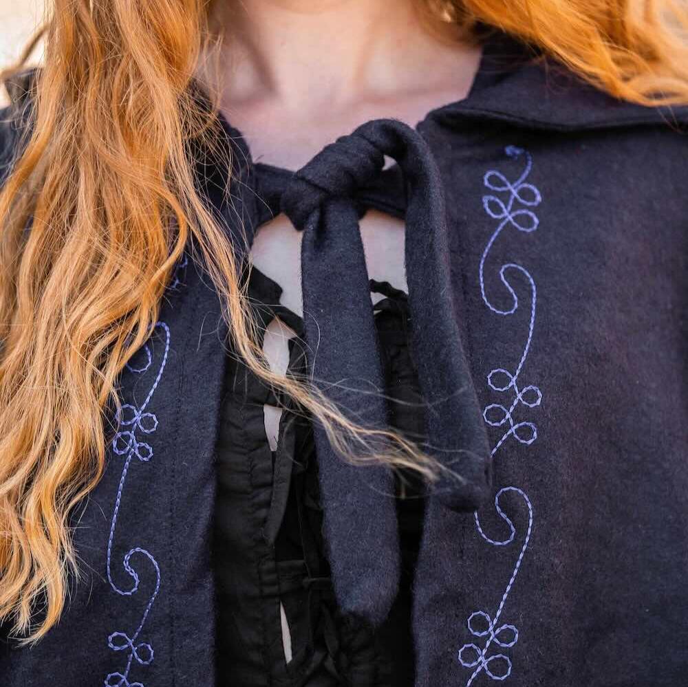 Long Wool Pirate Cloak | Hand Stitched Embroidery