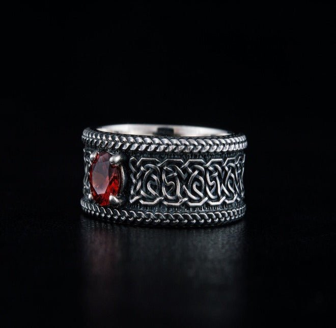 Norse Ornament Ring with CZ Sterling Silver Handmade Viking Jewelry-2