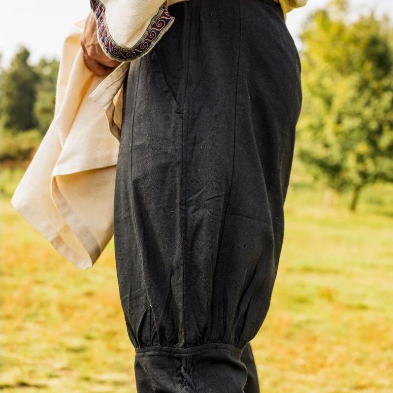 black cotton viking pant with leg lacing 