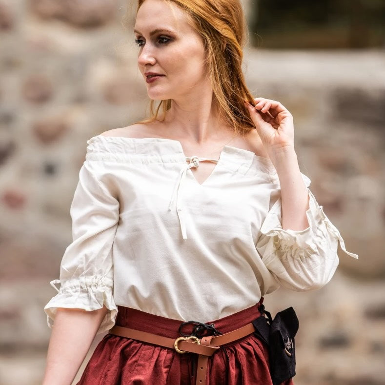 White Cotton Lace-Trimmed Pirate Blouse 