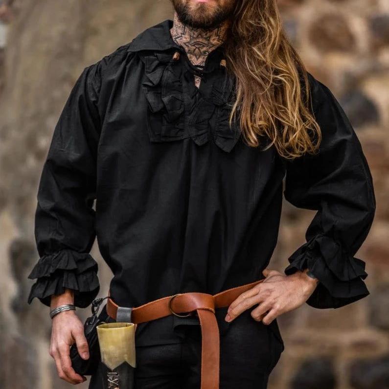 Black Long Sleeve Pirate Shirt With Ruffles