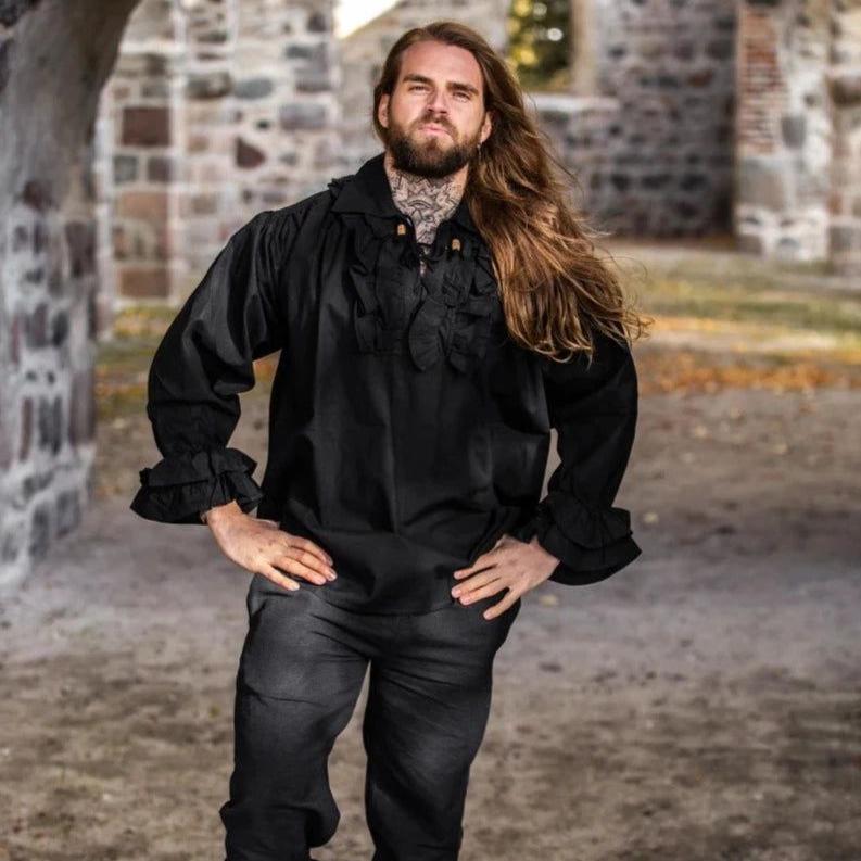 Elegant Ruffled Pirate Costume Shirt on model