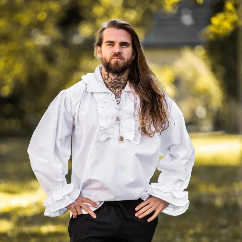 White Long Sleeve Cotton Pirate Shirt | Ruffles | Puffed Sleeves