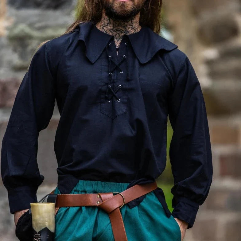 Black Laced Pirate Shirt | Wide Collar Button Cuff Garment