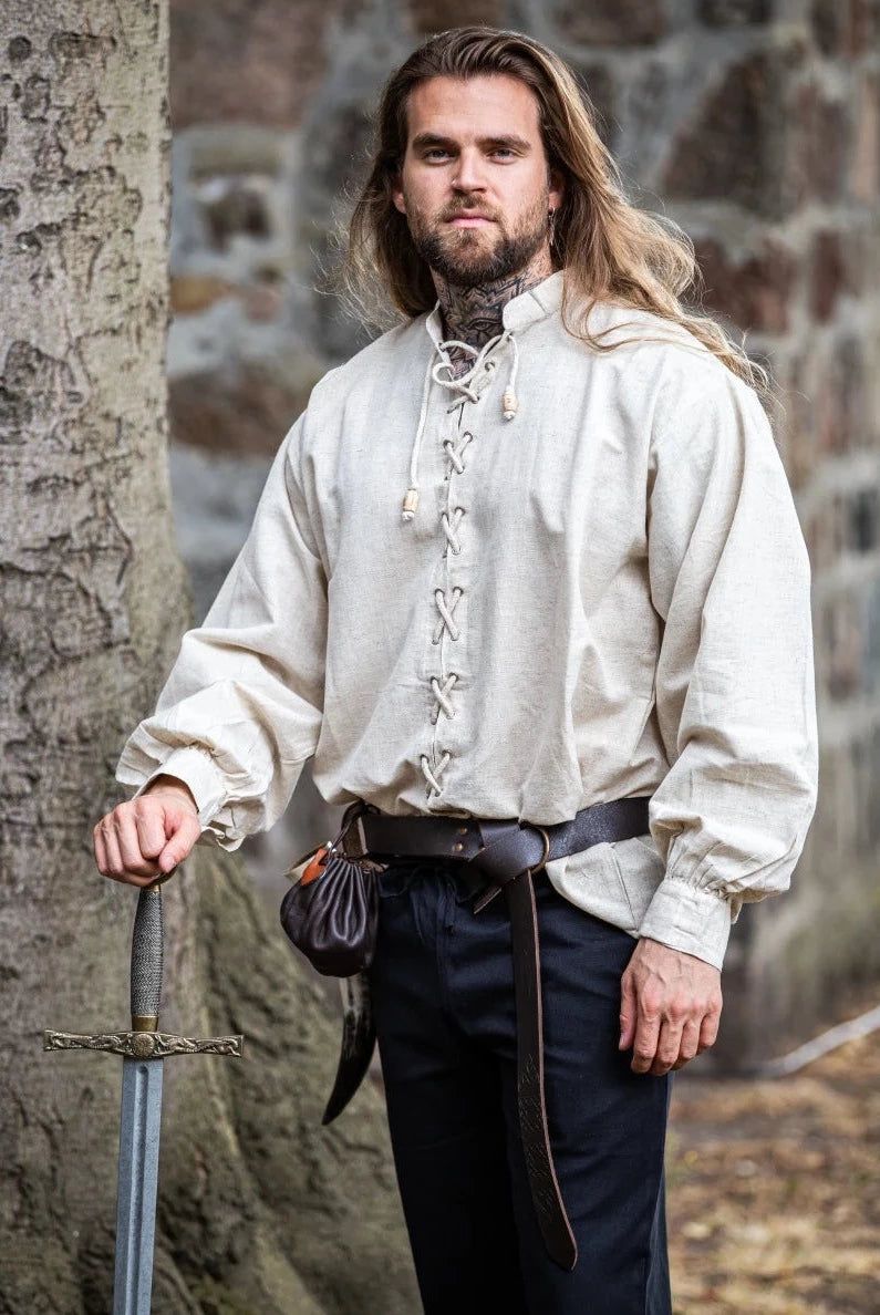 Laced Cotton Pirate Shirt | Continuous Cord Lacing | Wooden Buttons