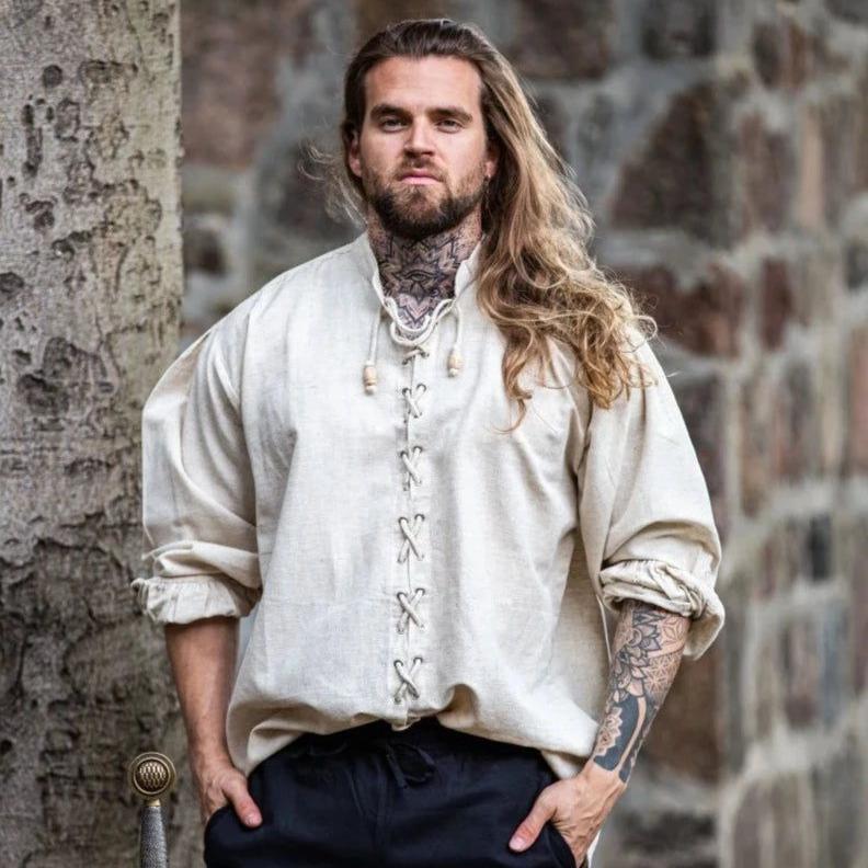 Laced Long Sleeve Pirate Shirt in natural cotton