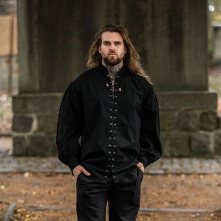 Laced Cotton Pirate Shirt | Continuous Cord Lacing | Wooden Buttons