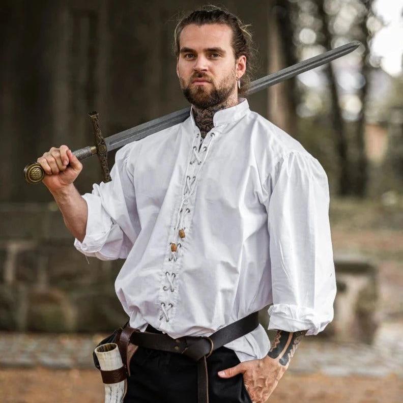 Laced Cotton Pirate Shirt | Continuous Cord Lacing | Wooden Buttons