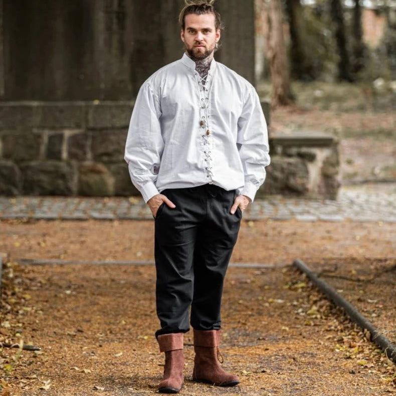 Laced Cotton Pirate Shirt | Continuous Cord Lacing | Wooden Buttons