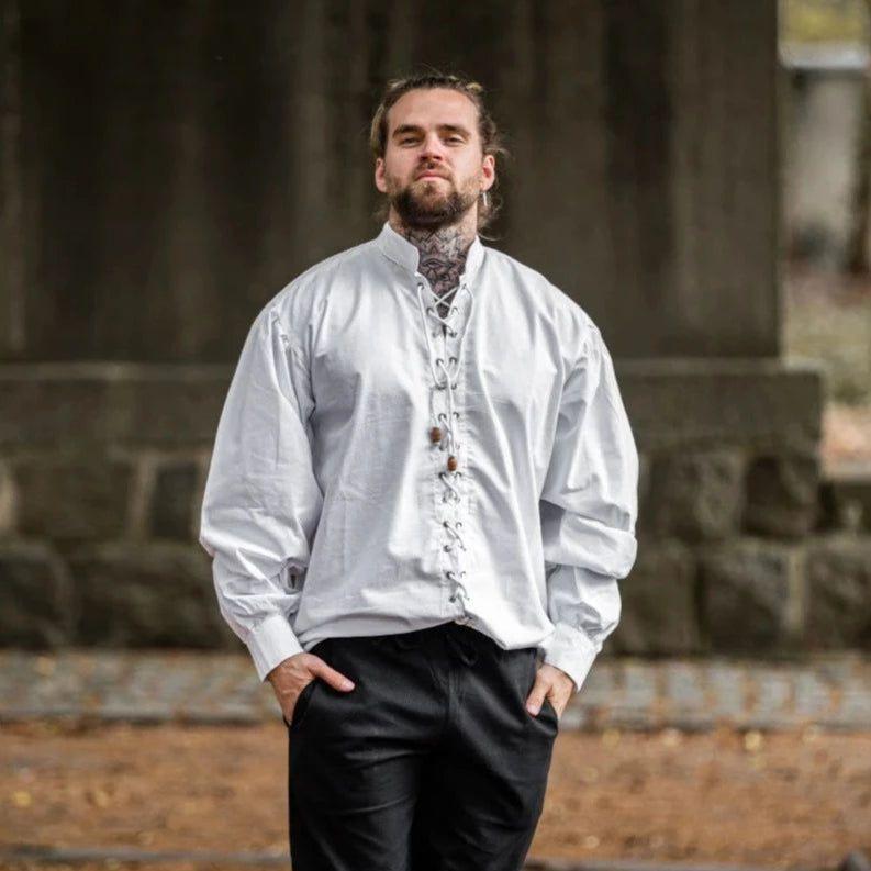 Laced Cotton Pirate Shirt | Continuous Cord Lacing | Wooden Buttons