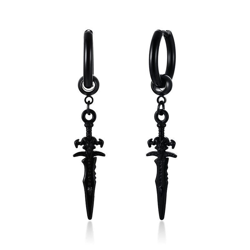 Stainless Steel Dagger Hoop Earring-4