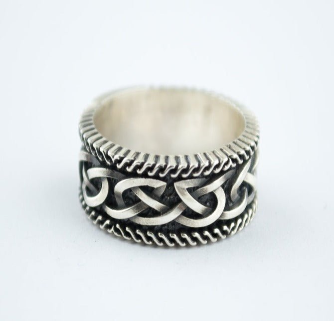 Unique Viking Ring with Norse Ornament Sterling Silver Handcrafted Jewelry-3