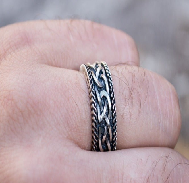 Unique Viking Ring with Norse Ornament Sterling Silver Handcrafted Jewelry-7