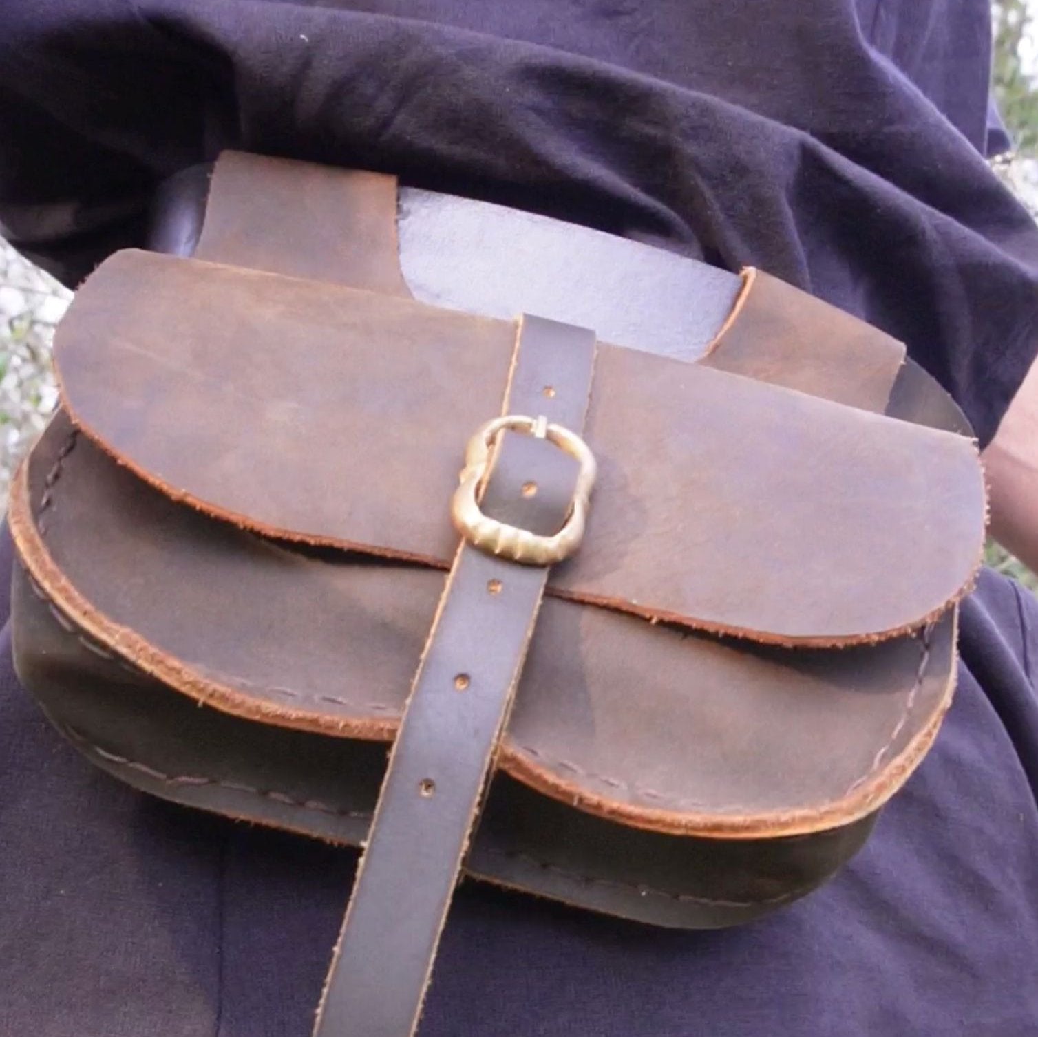 Viking Bag - Leather with Buckle Closure Belt Pouch