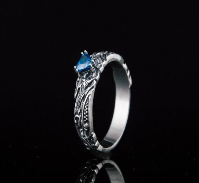 Viking Ring with Blue Gem Sterling Silver Jewelry-3