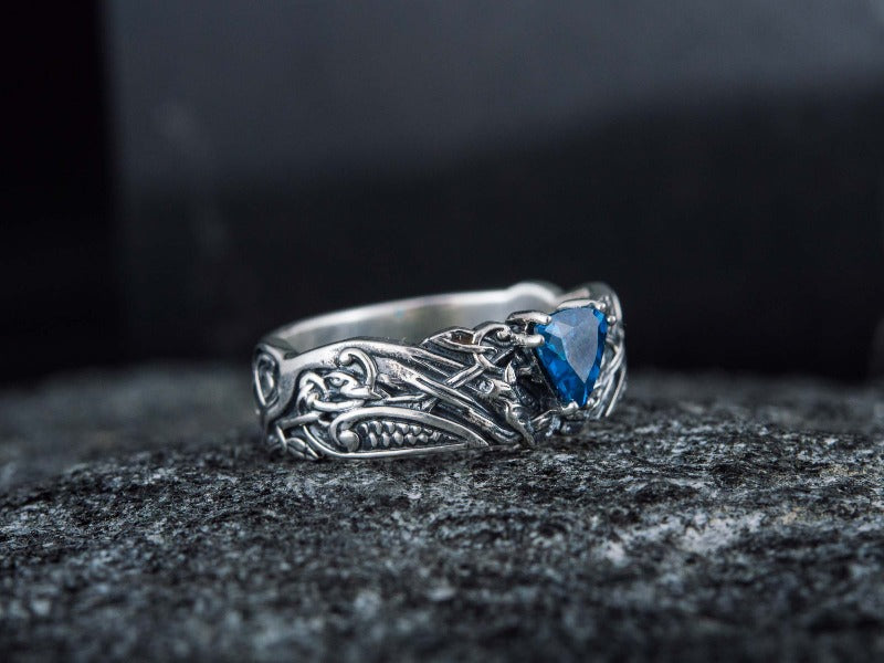 Viking Ring with Blue Gem Sterling Silver Jewelry-8