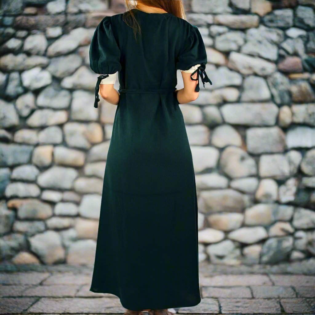 Viking Summer Dress in Green with Laced Front and Sleeves-4