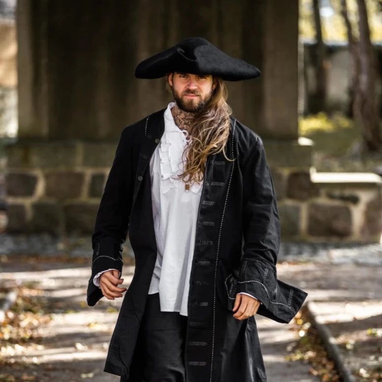 Authentic Black Tricorn Pirate Hat | Felted Wool