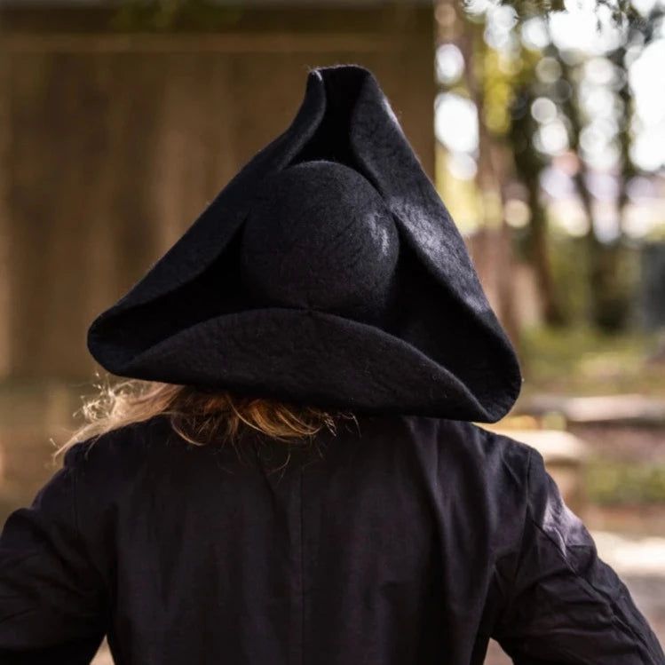 Authentic Black Tricorn Pirate Hat | Felted Wool