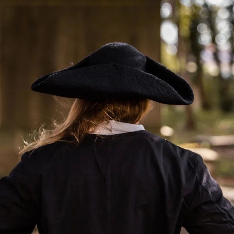 Authentic Black Tricorn Pirate Hat | Felted Wool