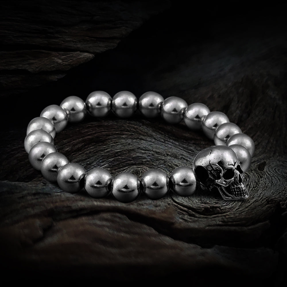 Elastic Steel Bead Skull Bracelet