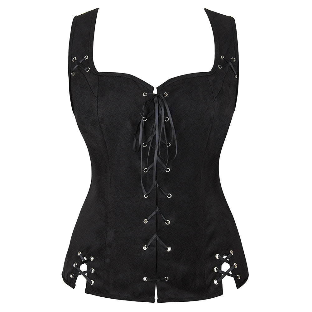 Vintage Pirate Bustier | Lace-Up Front | Black Satin Bow