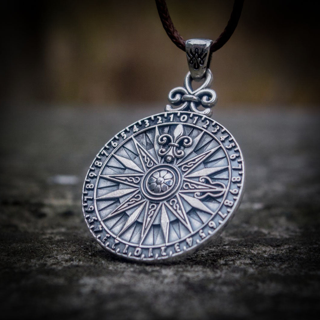 36-Point Silver Compass Pendant