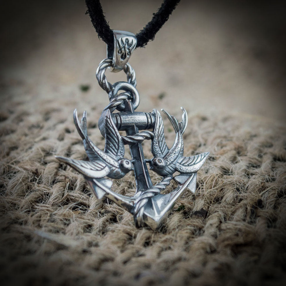 Anchor and Swallows Silver Pendant