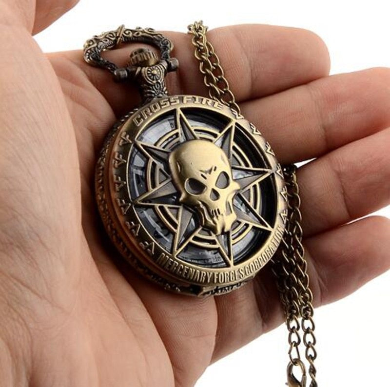 Antique Pirate Skull Pocket Watch and Chain