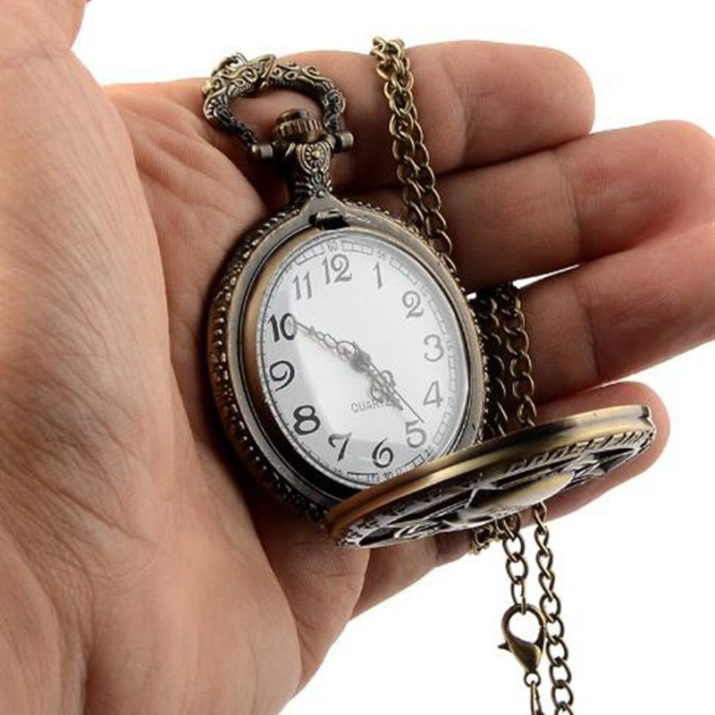 Antique Pirate Skull Pocket Watch and Chain | Bronze Finish