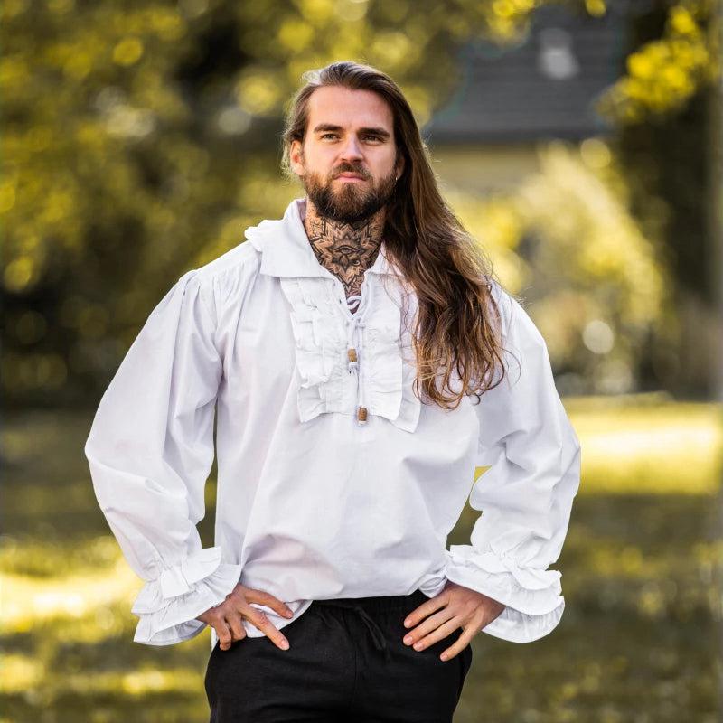 White Cotton Long Sleeve Ruffled Pirate Shirt