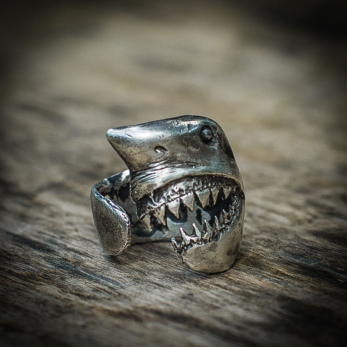 Striking Shark Sterling Silver Ring