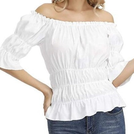 Pirate Off-Shoulder Cotton Blouse | Seafarer's Billowy Sleeve Shirt