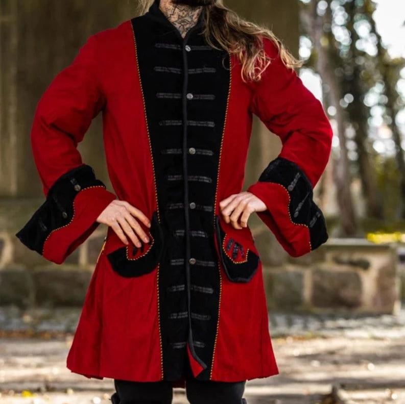 Lined Blackbeard Pirate Coat red with black detailing