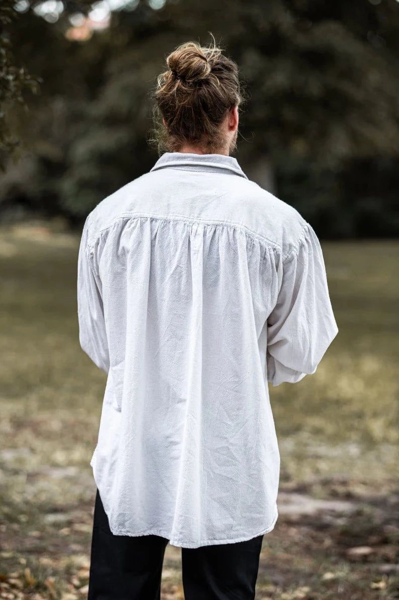 Loose Fitting White Cotton Pirate Shirt | Wooden Buttons on Décolleté