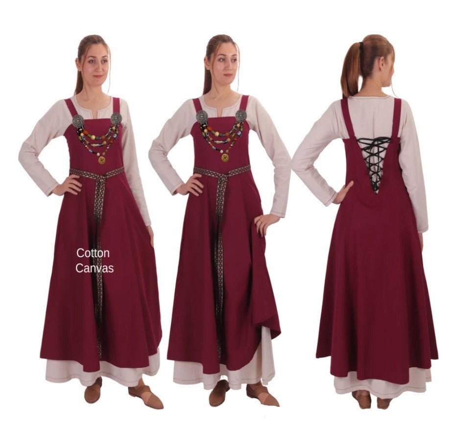 Burgundy Women's Apron Over Dress